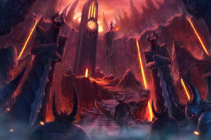 dark, Demons, Hell, Fire, Flames, Creature, Monsters, Fantasy, Weapons, Sword, Trdent, Occult, Satan, Satanic, Devil, Lava, Art, Spooky, Architecture, Cathedral, Door, Colors