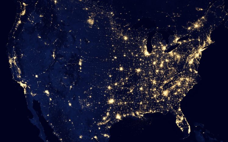 grid, Map, Usa, United, States, Power, Electricity, Night, Lights, Space, America, Cities, Populations, Places, States, Earth, Ocean, Sea, Photography, Nasa, Planets, Sci, Fi, Science HD Wallpaper Desktop Background