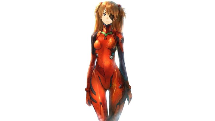 minimalistic, Blue, Eyes, Long, Hair, Neon, Genesis, Evangelion, Eyepatch, Plugsuit, Bodysuits, Asuka, Langley, Soryu, Orange, Hair, Simple, Background, Anime, Girls, White, Background, Hair, Ornaments, Bangs HD Wallpaper Desktop Background