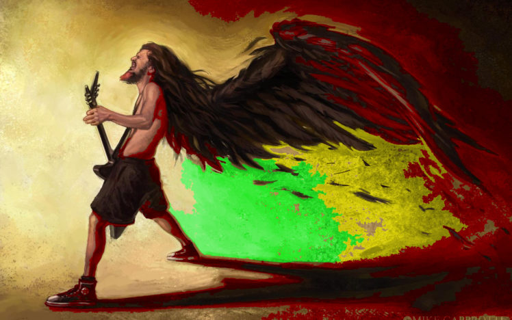 pantera, Groups, Bands, Thrash, Heavy, Metal, Hard, Rock, Dimebag, Angels, Guitars, Wings, Feather, Fantasy HD Wallpaper Desktop Background