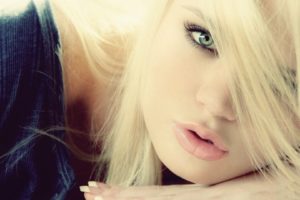 blondes, Women, Close up, Lips, Green, Eyes, Faces