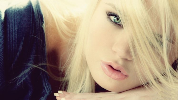 blondes, Women, Close up, Lips, Green, Eyes, Faces HD Wallpaper Desktop Background