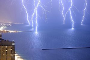 water, Nature, Storm, Buildings, Lightning, Lightning, Bolts, Cities, Sea, Beaches