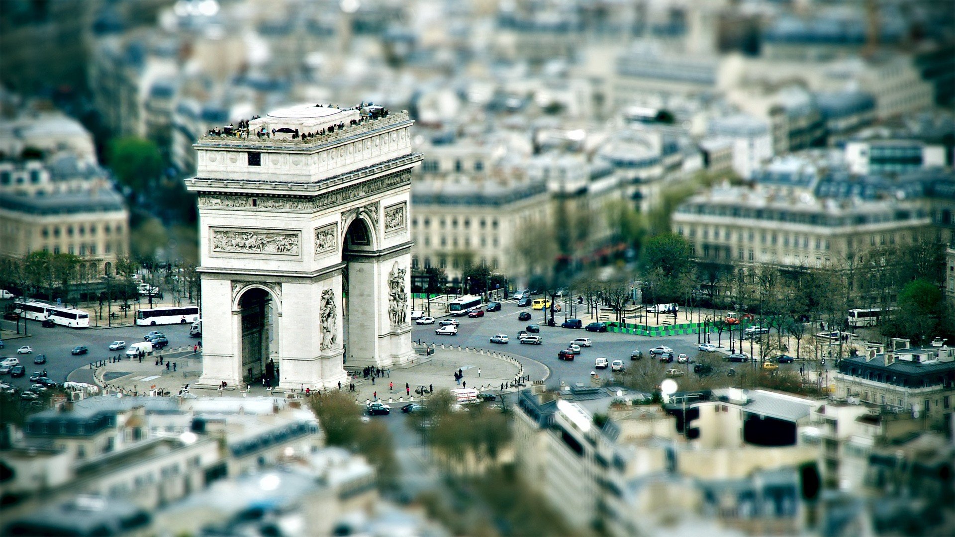 paris, Urban, Digital, Art, Tilt shift, Arc, De, Triomphe, Photo, Manipulation Wallpaper