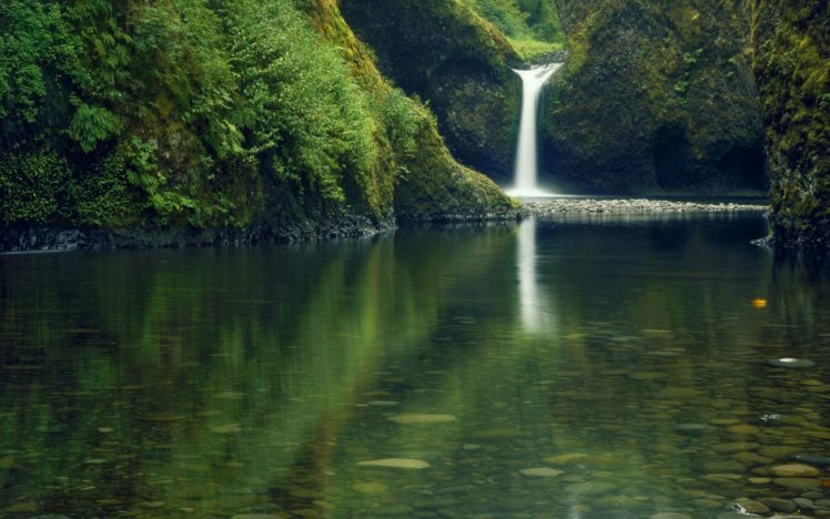 green, Landscapes, Nature, Lakes, Waterfalls HD Wallpaper Desktop Background