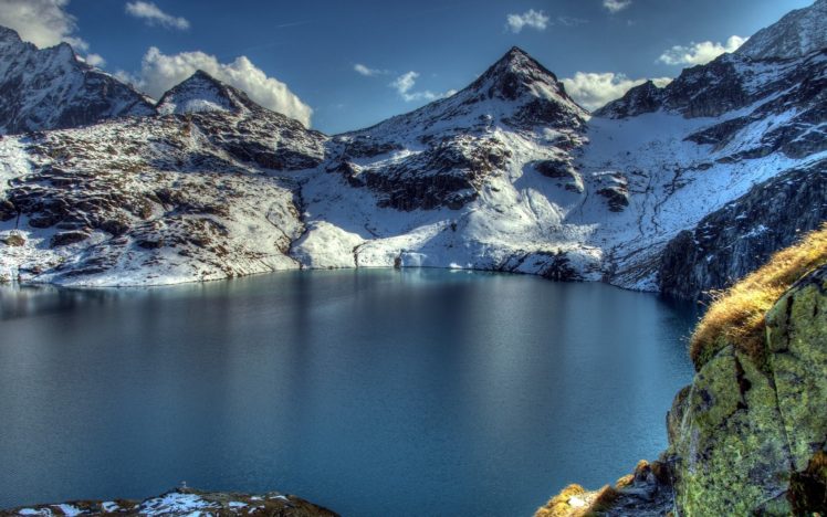 mountains, Nature, Snow, Lakes, Hdr, Photography, Rock HD Wallpaper Desktop Background