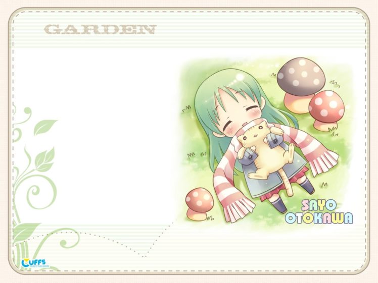cats, Mushrooms, Visual, Novels, Green, Hair, Galge, Garden,  cuffs , Otokawa, Sayo HD Wallpaper Desktop Background
