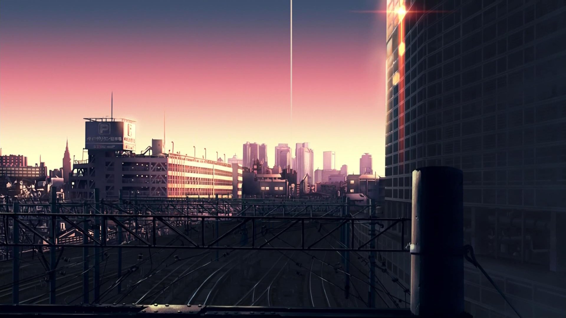 sunset, Cityscapes, Architecture, Buildings, Railroad, Tracks, Anime, The, Place, Promised, In, Our, Early, Days Wallpaper