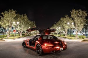 red, Night, Cars, Mercedes benz, Sls, Amg, Mercedes, Benz, Mercedes, Benz, Sls, Mercedes, Benz, Sls, Amg, Rear, Angle, View