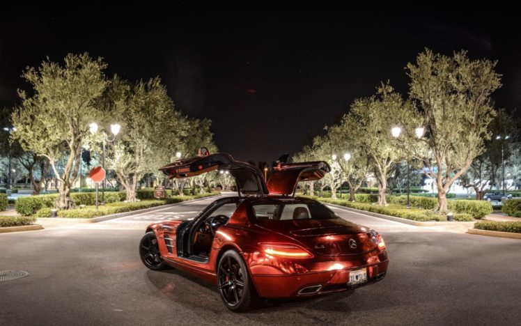 red, Night, Cars, Mercedes benz, Sls, Amg, Mercedes, Benz, Mercedes, Benz, Sls, Mercedes, Benz, Sls, Amg, Rear, Angle, View HD Wallpaper Desktop Background