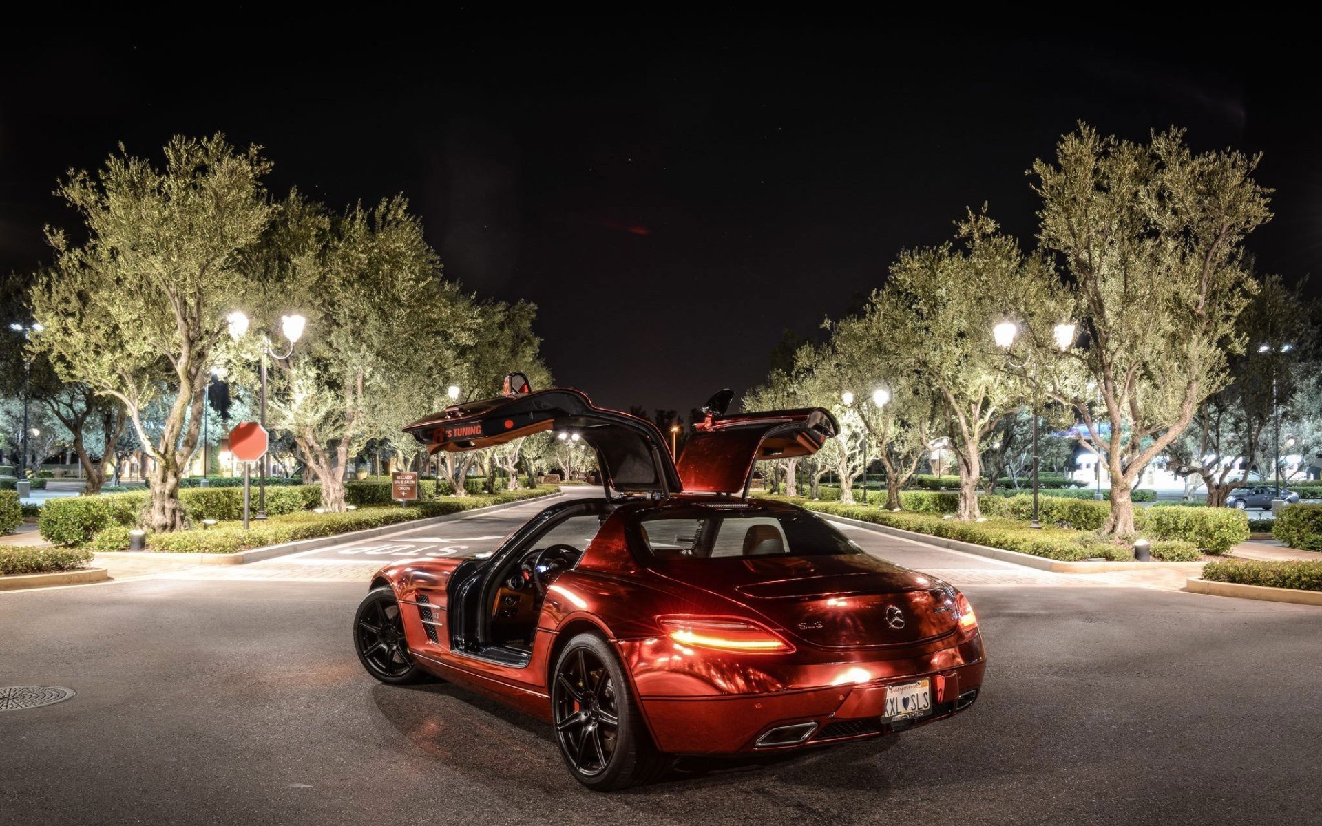 red, Night, Cars, Mercedes benz, Sls, Amg, Mercedes, Benz, Mercedes, Benz, Sls, Mercedes, Benz, Sls, Amg, Rear, Angle, View Wallpaper