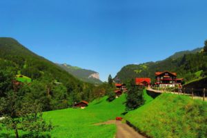 mountains, Landscapes, Nature, Trees, Houses, Switzerland, Bern, Countryside, Lauterbrunnen