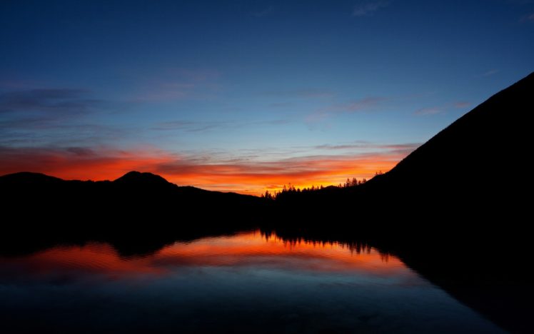 water, Sunset, Nature, Hills HD Wallpaper Desktop Background