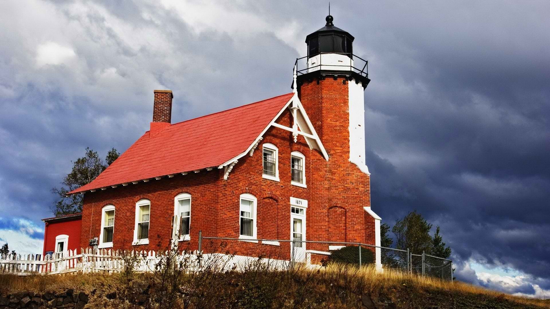 eagles, Lighthouses, Michigan, Harbor Wallpaper