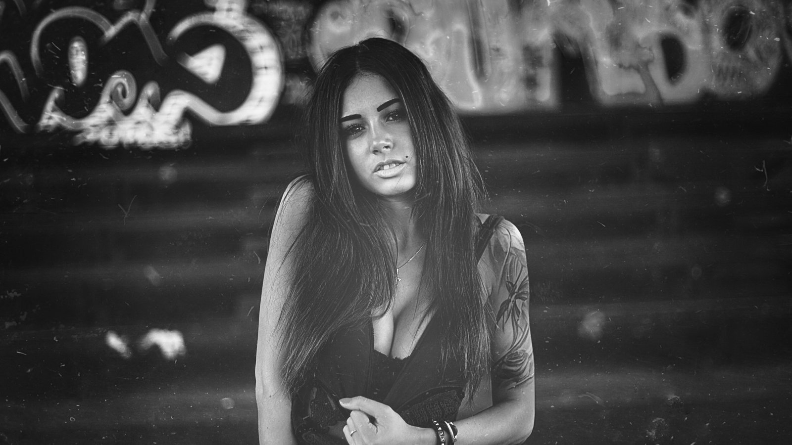 brunettes, Tattoos, Women, Black, And, White, Black, Photo, Shoot, Diana, Melison Wallpaper