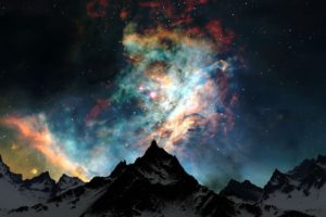 mountains, Clouds, Nature, Snow, Outer, Space, Night, Stars, Colors