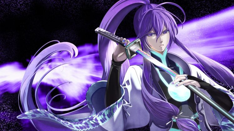 vocaloid, Katana, Purple, Long, Hair, Weapons, Purple, Hair, Ponytails, Purple, Eyes, Japanese, Clothes, Kamui, Gakupo, Swords, Nail, Polish, Hair, Ornaments HD Wallpaper Desktop Background