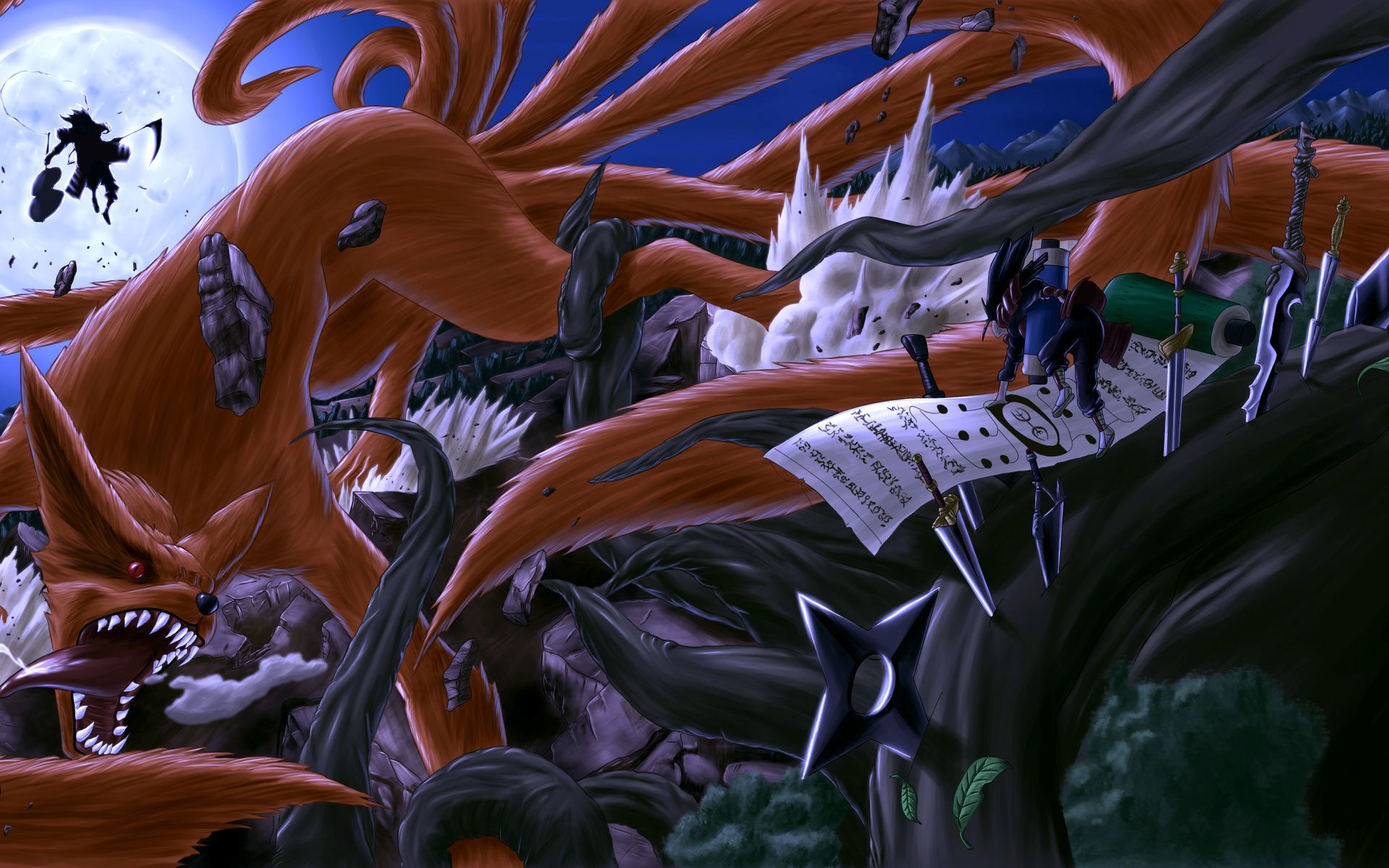 Naruto Senju Hashirama Uchiha Madara Fox Battle War Color