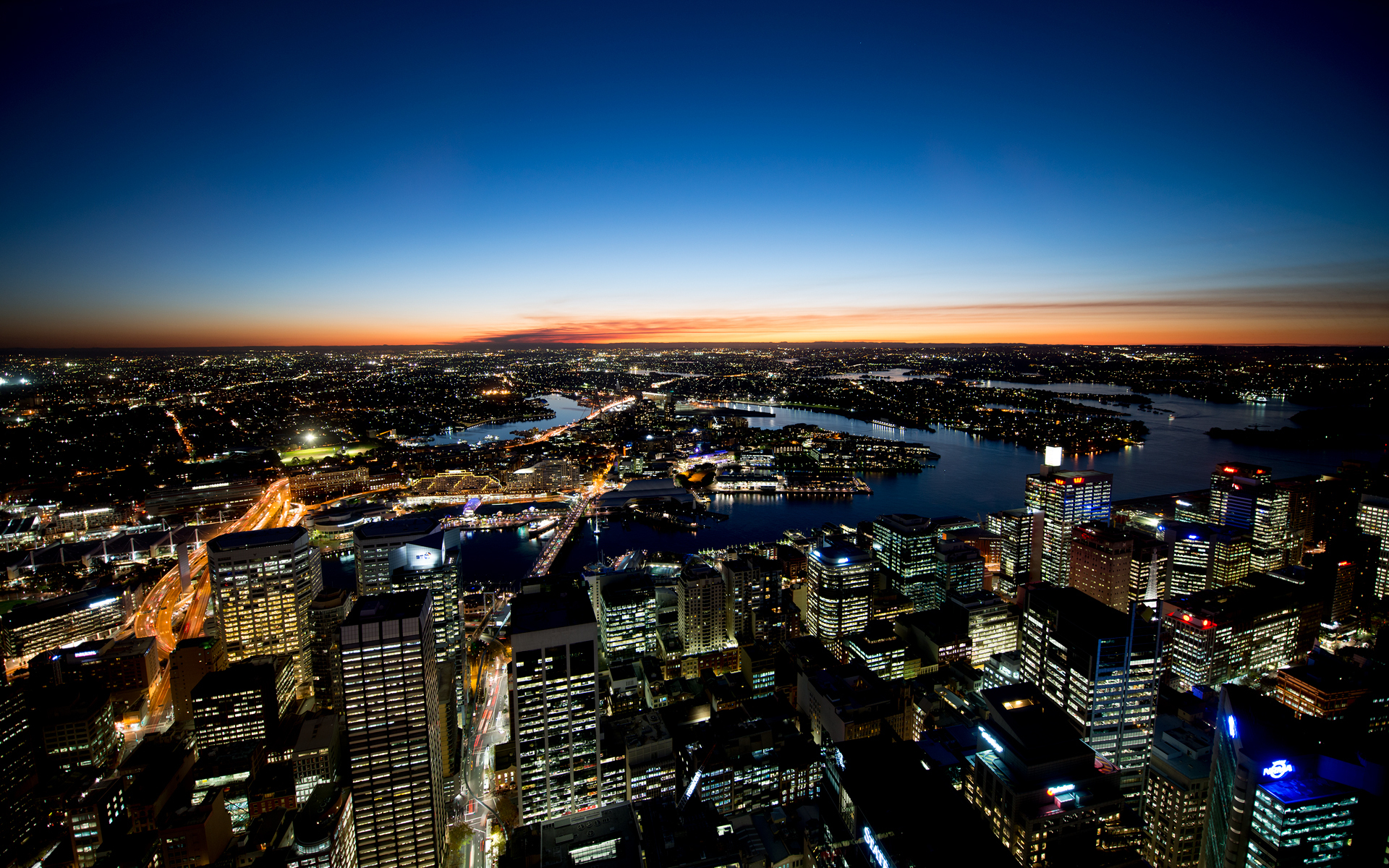 australia, Sydney, Skyline, Cityscape, Cities, Architecture, Buildings, Skyscrapers, Night, Lights, Hdr, Rivers, Sky, Sunset, Sunrise, Color, Scenic, View Wallpaper