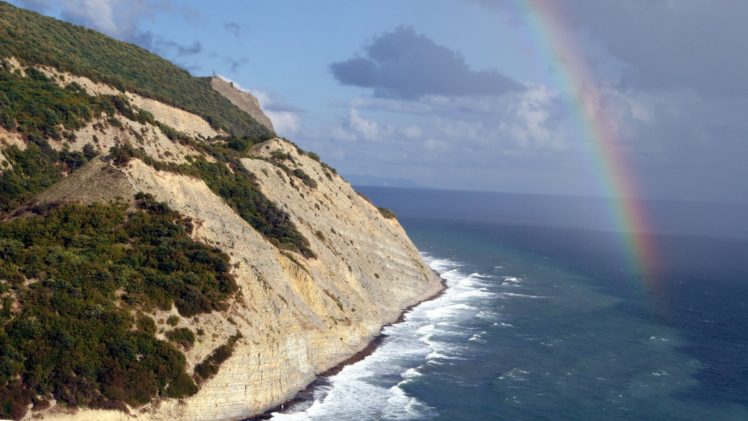 coast, Trees, Rainbows, Cliff HD Wallpaper Desktop Background
