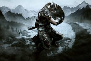 video, Games, Mountains, Vikings, Armor, Shield, Warriors, Swords, The, Elder, Scrolls, V , Skyrim