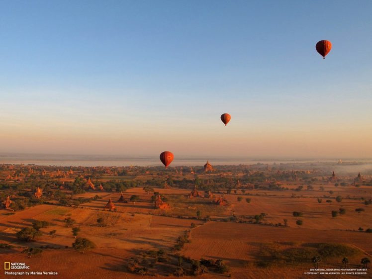 landscapes, Nature, Fields, National, Geographic, Hot, Air, Balloons, Myanmar HD Wallpaper Desktop Background
