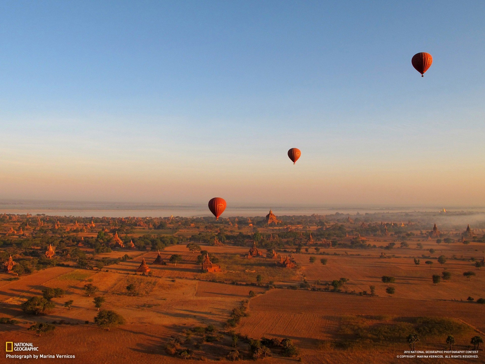 landscapes, Nature, Fields, National, Geographic, Hot, Air, Balloons, Myanmar Wallpaper
