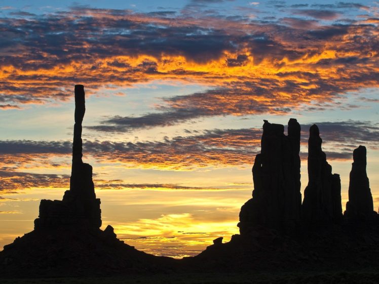sunrise, Silhouettes, Arizona, Monument, Valley, Totem, Pole, Rock, Formations HD Wallpaper Desktop Background