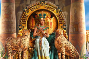 cleopatra, Vii, Philopator, Pharaoh, Ancient, Egypt, Ptolemaic, Dynasty, Egyptian, Animals, Cats, Cheetah, Throne, Color, Detail, Jewelry, Gold, Architecture, Buildings, Dress, Gown, Queen, Fantasy, Spots, Women,