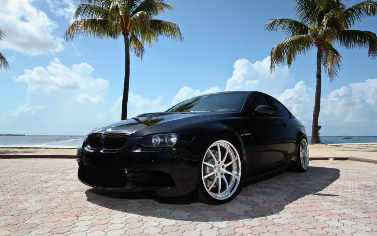 strasse, Forged, 2011, Bmw, M3, Vehicles, Cars, Wheels, Tuning, Roads, Ocean, Sea, Sky, Clouds, Palm, Trees, Black, Stance, Chrome, Aluminum HD Wallpaper Desktop Background
