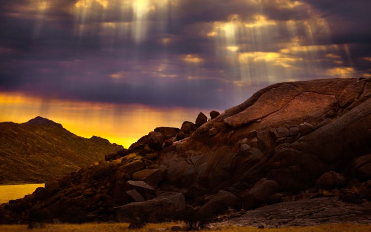 sunset, Rocks HD Wallpaper Desktop Background