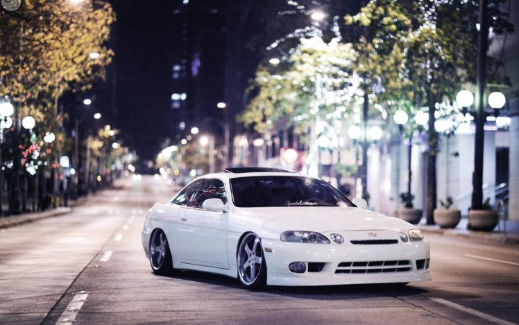 lexus, Sc400, Vehicles, Cars, Auto, Tuning, Stance, Roads, Street, Architecture, Buildings, Night, Lights, Stance, Wheels, Tint, Trees, White HD Wallpaper Desktop Background
