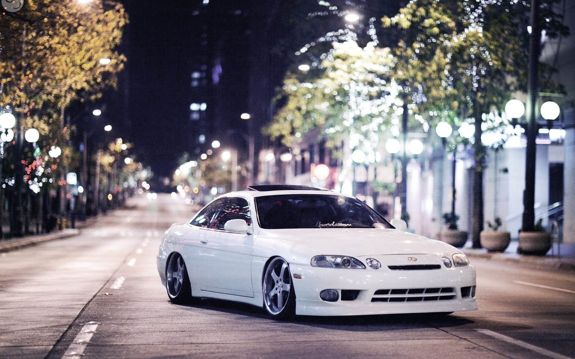lexus, Sc400, Vehicles, Cars, Auto, Tuning, Stance, Roads, Street, Architecture, Buildings, Night, Lights, Stance, Wheels, Tint, Trees, White Wallpaper