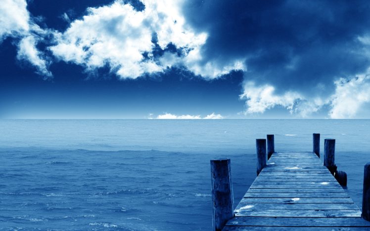 blue, Ocean, Clouds, Landscapes, Nature, Dock HD Wallpaper Desktop Background