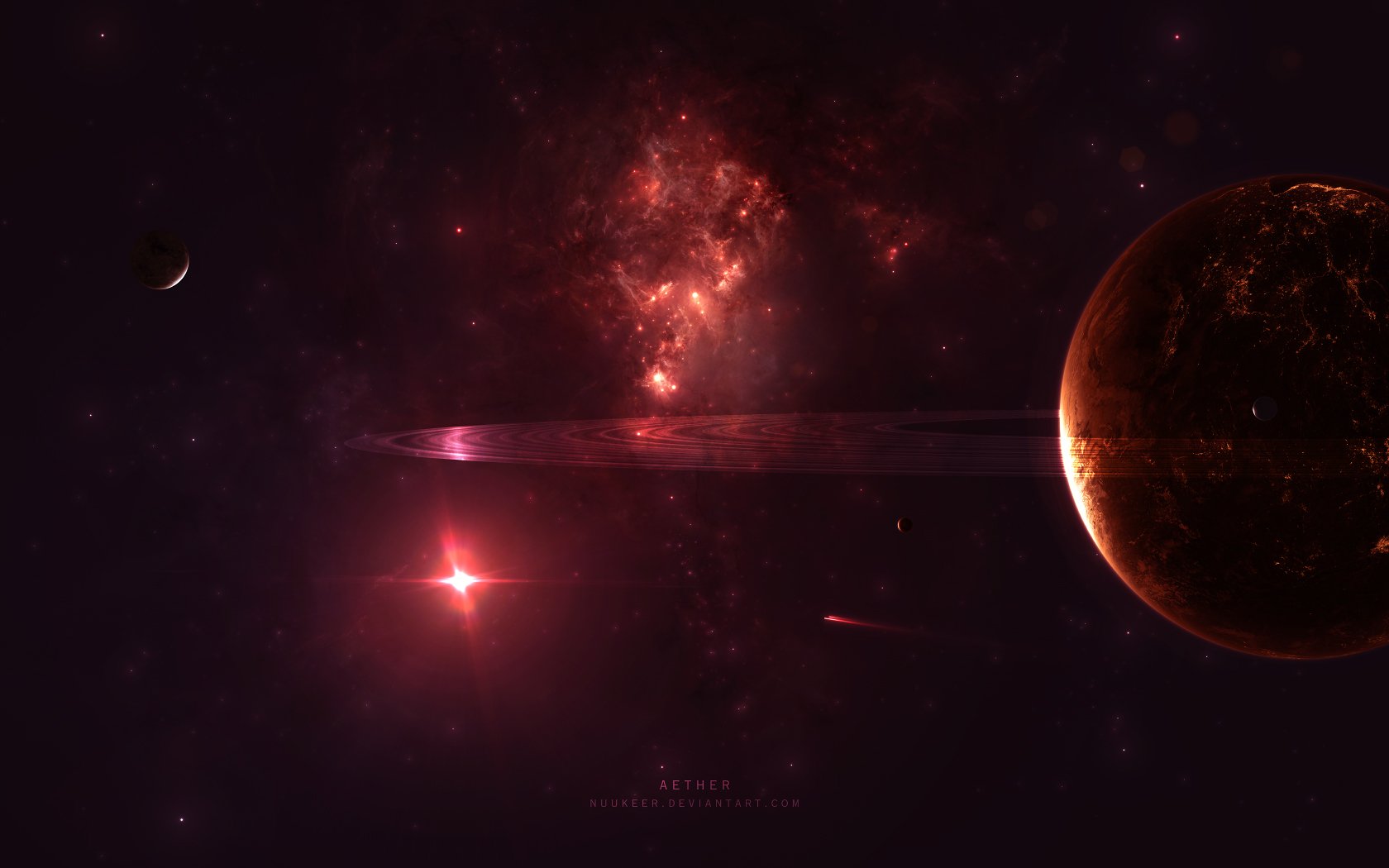 outer, Space, Red, Lights, Planets, Nebulae, Rings, Deviantart, Bright, Moons Wallpaper