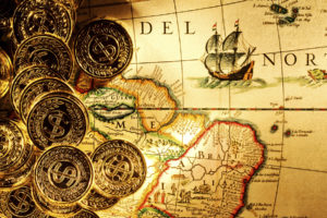 bullion, Gold, Coins, Money, Dollars, Ingots, Fantasy, Pirate, Maps, Ships, Detail, Paper, Islands, Land, Ocean, Sea, Sail, Direction, Shine, World, Color, Degrees