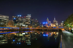melbourne, Australia, World, Cities, Skyline, Cityscape, Hdr, Rivers, Water, Canal, Night, Lights, Reflection, Color, Path, Sidewalk, Walk, Park, Sky, Stars, Scenic, View, Window
