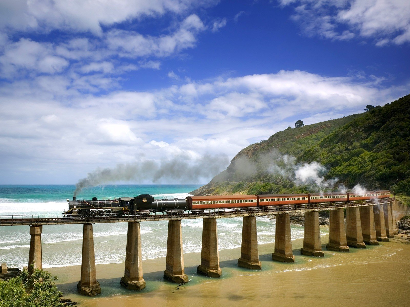 trains, Point, Crossing, South, Africa, Steam, Train, Wilderness Wallpaper