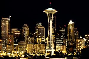 skylines, Seattle, City, Lights