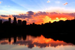 water, Sunset, Clouds, Silhouettes, Reflections, Cities, Skies, Minneapolis