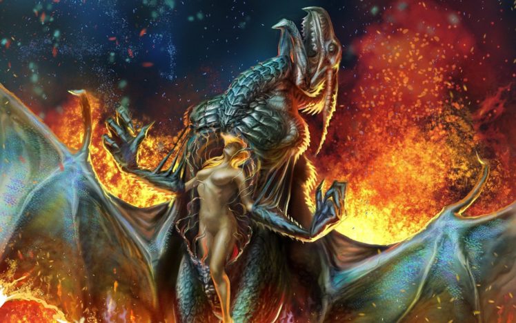 women, Wings, Dragons, Fire, Fantasy, Art, Artwork HD Wallpaper Desktop Background