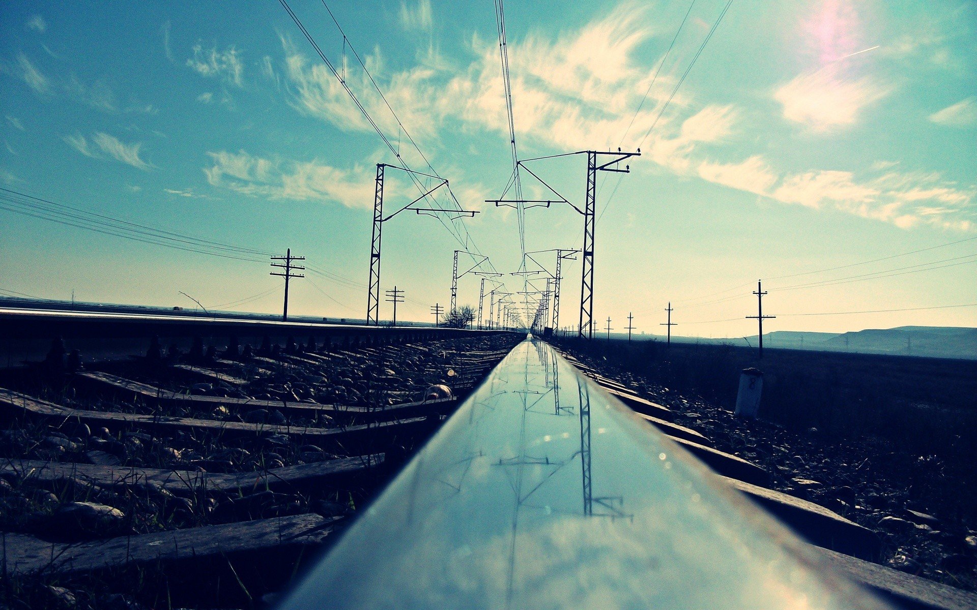 close up, Clouds, Landscapes, Hills, Railroad, Tracks, Scenic, Power, Lines, Skyscapes, Worms, Eye, View Wallpaper
