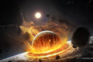 outer, Space, Explosions, Fire, Impact, Meteors
