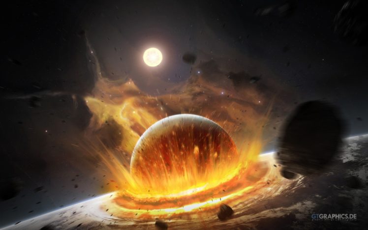 outer, Space, Explosions, Fire, Impact, Meteors HD Wallpaper Desktop Background