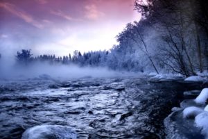 clouds, Winter, Snow, Forests, Fog, Scenic, Rivers