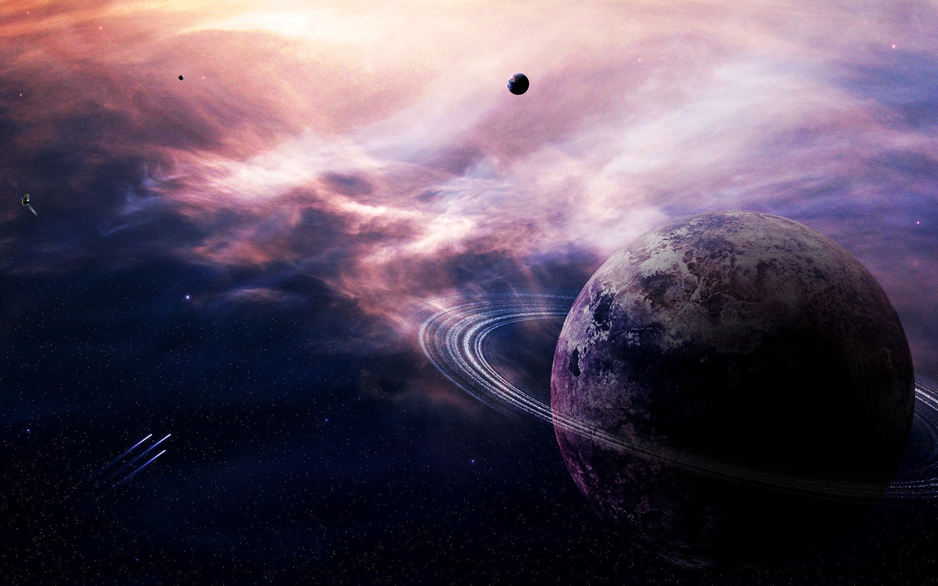 outer, Space, Stars, Planets, Rings Wallpaper