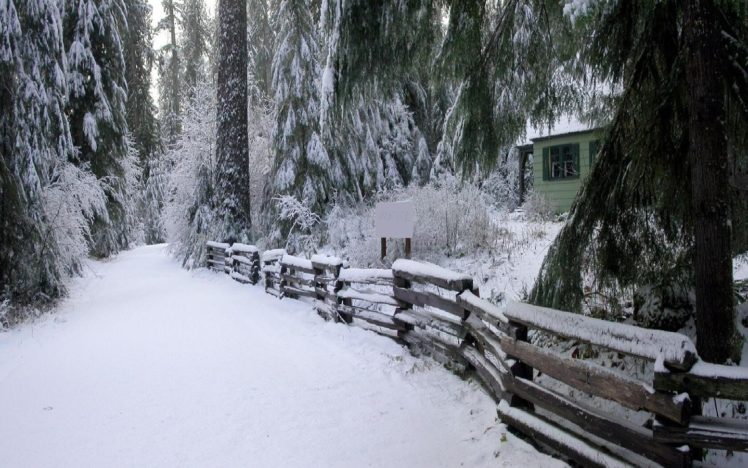 winter, Snow, Fences, Cabin HD Wallpaper Desktop Background