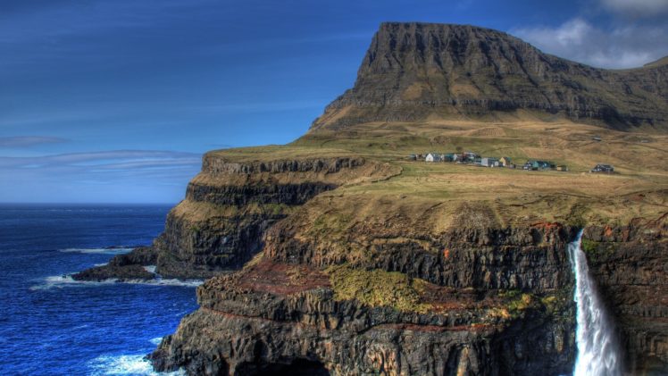 landscapes, Nature, Coast, Cliffs, Landmark, Faroe, Islands, Sea HD Wallpaper Desktop Background