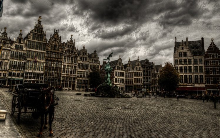 clouds, Cityscapes, Statues, Hdr, Photography, Antwerp, Brabo HD Wallpaper Desktop Background