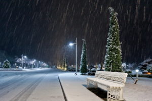 nature, Landscapes, Roads, Winter, Snow, Snowing, Bench, Night, Lights, Lamp, Post, Storm, Blizzard, Cities, Seasons
